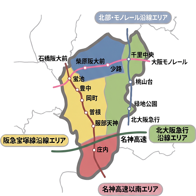 豊中市内のエリアマップ