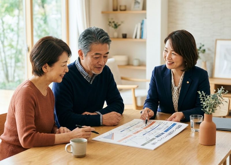 売り先行・買い先行のスケジュールを資料で一緒に検討する相談風景